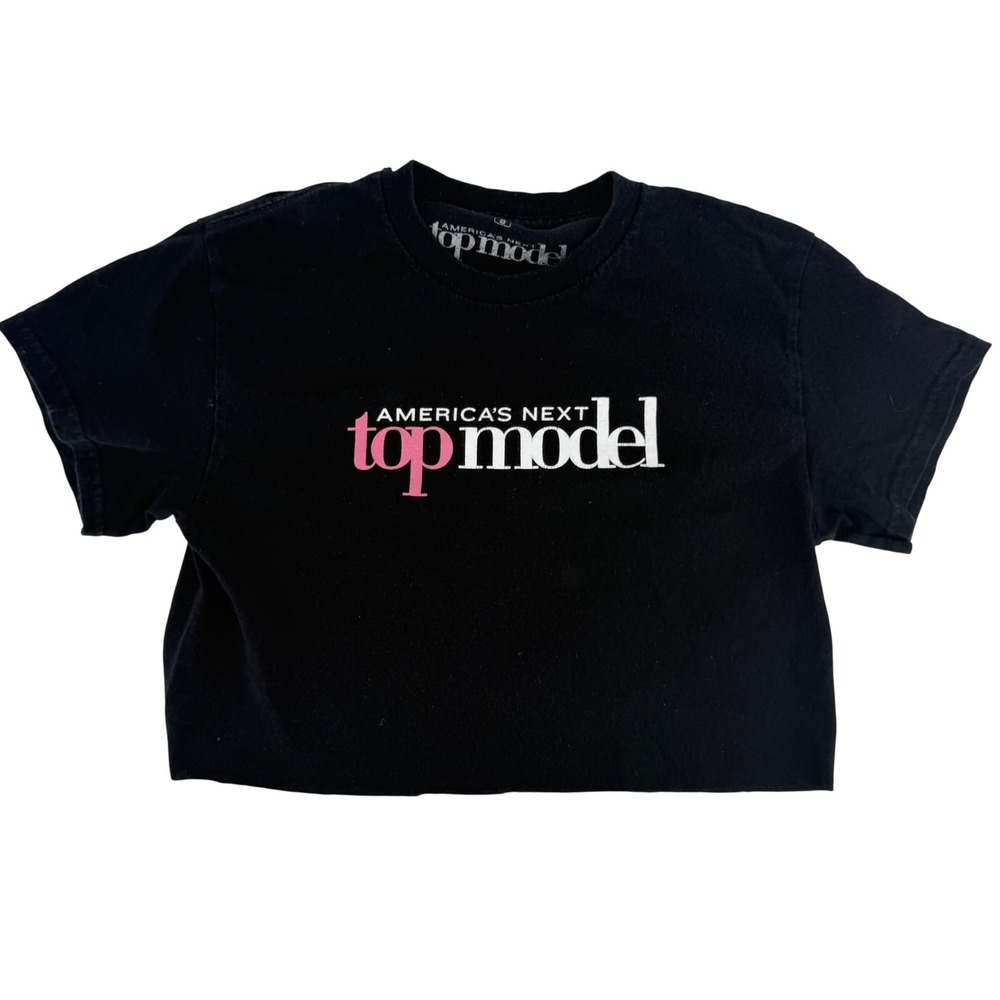 Y2K Americas Next Top Model Black Graphic Crop Tee Shirt Small ANTM Logo